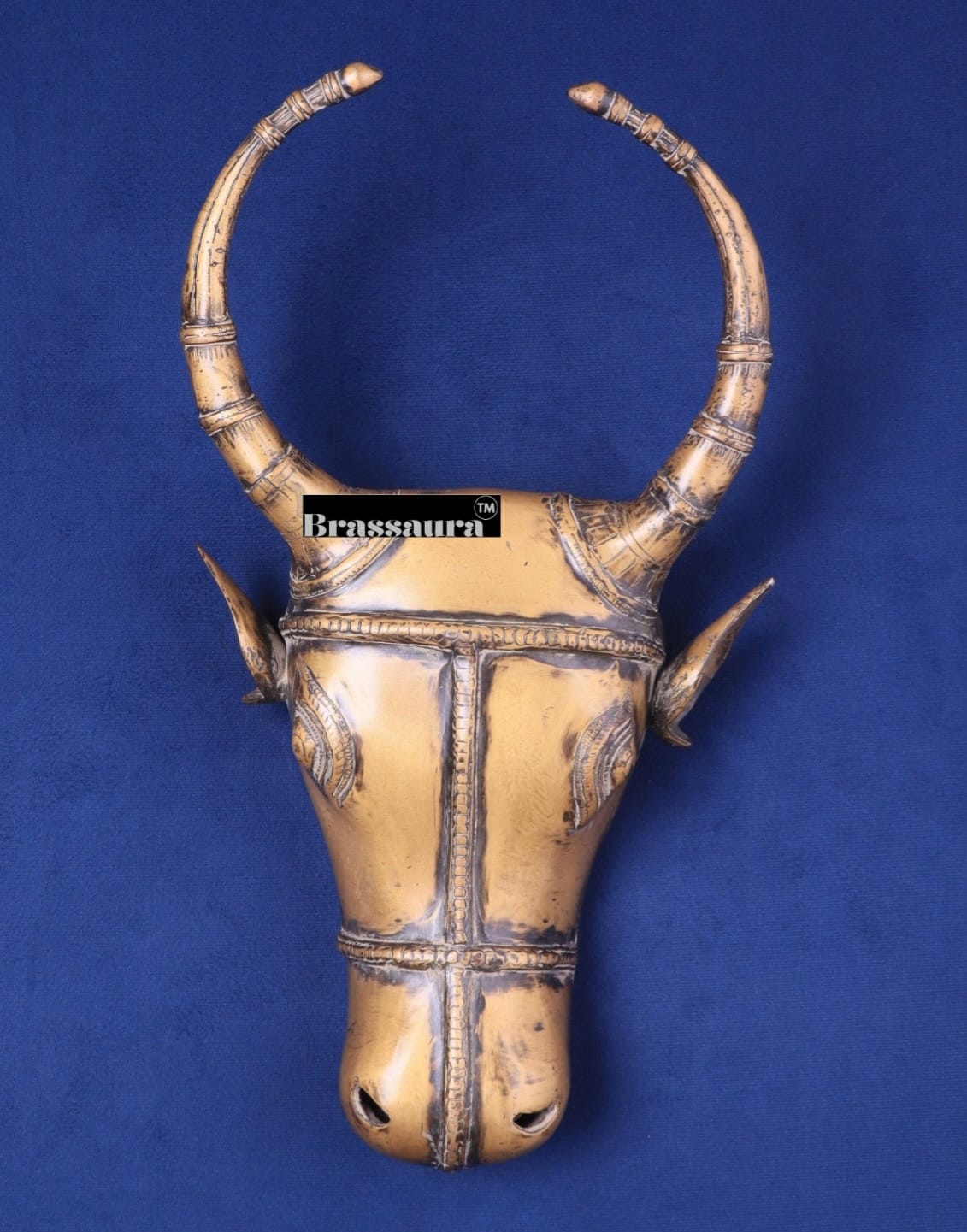 Brassaura™ Vintage Brass Bull Face Wall Hanging – Height 18 in, Weight 6 kg