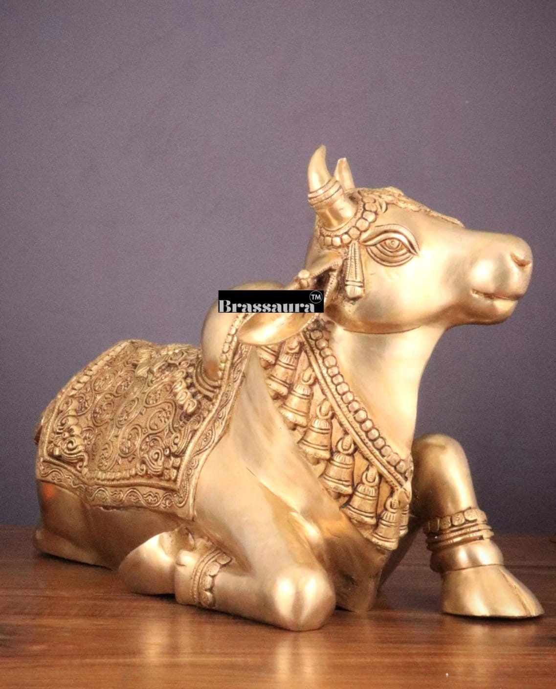 Brassaura™ Handcrafted Brass Nandi Idol – Height 14.5 Inches & Weight 20 Kgs | Vintage Patina Finish