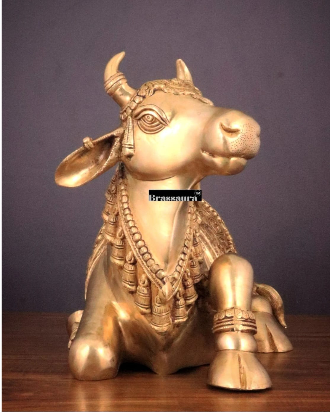 Brassaura™ Handcrafted Brass Nandi Idol – Height 14.5 Inches & Weight 20 Kgs | Vintage Patina Finish