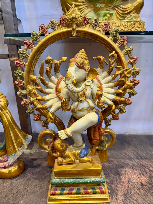 Brassaura® Brass Dancing 10 Hand Ganesha Statue | Height 26 Inches