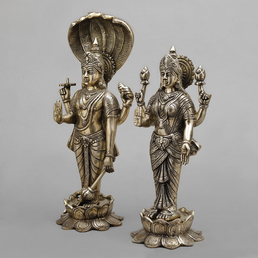 हस्तनिर्मित प्रतिमा पीतल विष्णु लक्ष्मी मूर्ति 17 इंच
