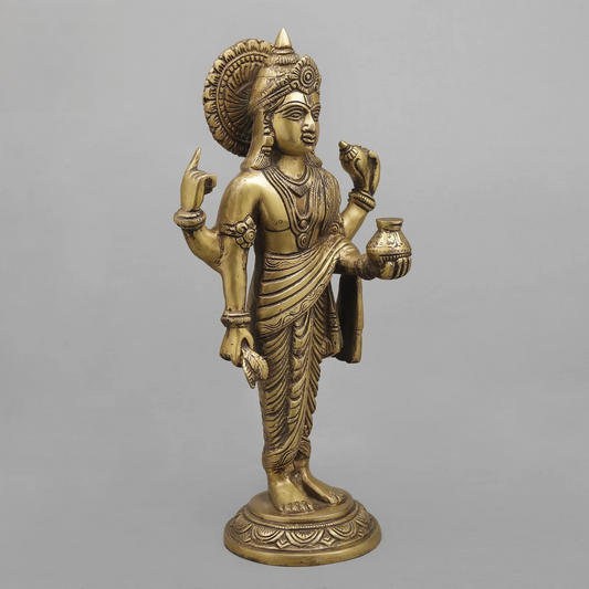 Brassaura® Brass Dhanvantri Statue | Height 14 Inches