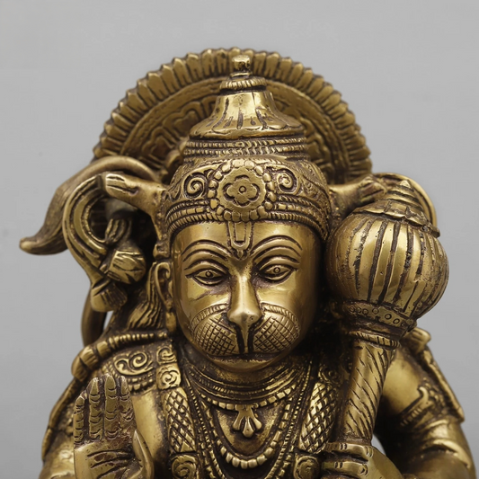 Brassaura® Brass Hanuman Statue | 10.5 Inch Lord Hanuman Idol | Handcrafted Brass Bajrangbali Murti for Home & Temple