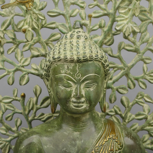 Brassaura® Brass Tree Buddha Statue | 20 Inch Handcrafted Brass Buddha Idol | Decorative Murti for Home & Meditation Décor