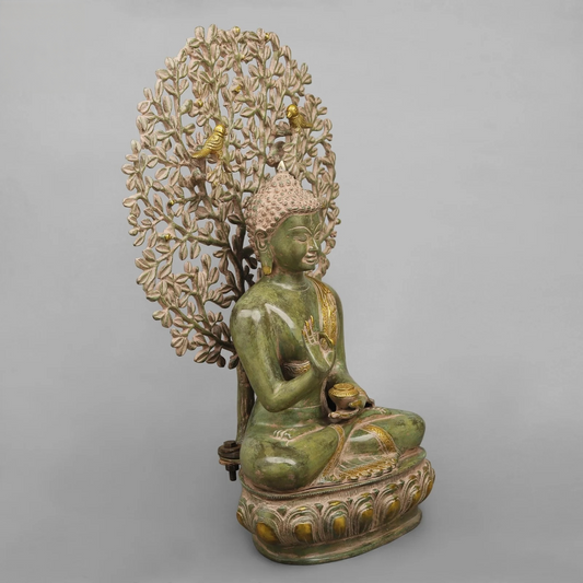 Brassaura® Brass Buddha With Tree Statue | Height 20 Inches
