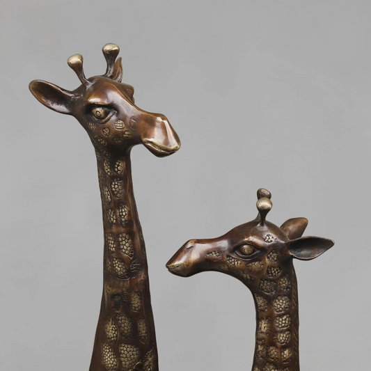 Brassaura® Brass Giraffe Standing Statue Set | Copper Finish Wildlife Décor | Height 52 Inches & Weight 42 Kgs