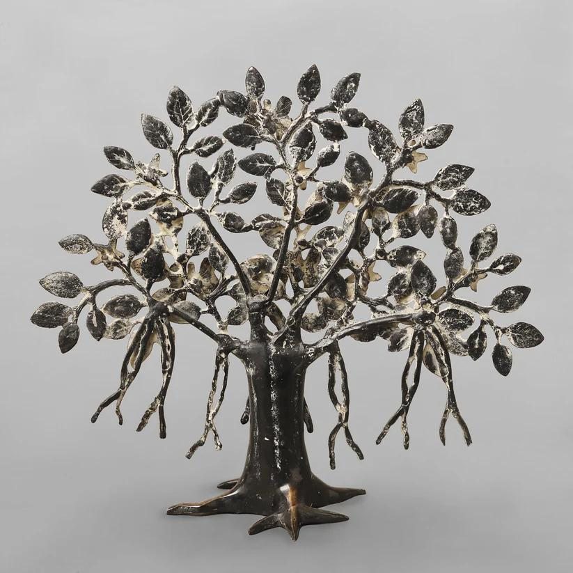 Brassaura® Premium Brass Bonsai Tree Sculpture with Floral Accents | Handcrafted Decorative Tree Showpiece for Home, Office & Luxury Table Décor | Height 13 Inches | Weight 1.92 Kgs