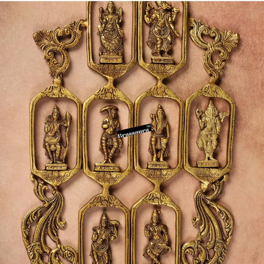 Brassaura™ Pure Brass Dashavatar Wall Hanging – Height 29.5" & Weight 3.3 Kgs | Intricately Crafted Décor