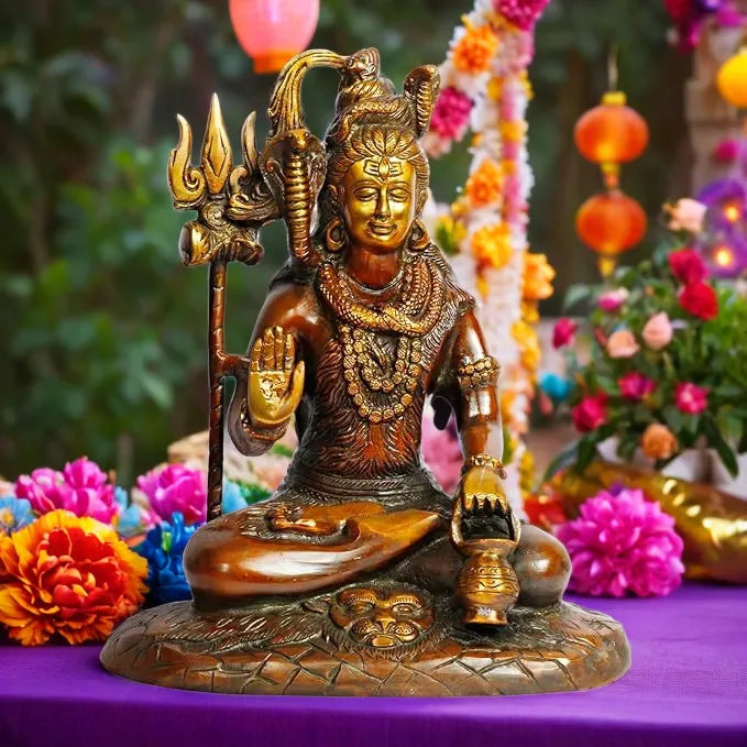 Brassaura™ Brass Shiva Statue – Height 11.2 Inches & Weight 4.4 Kgs | Handcrafted Temple Idol