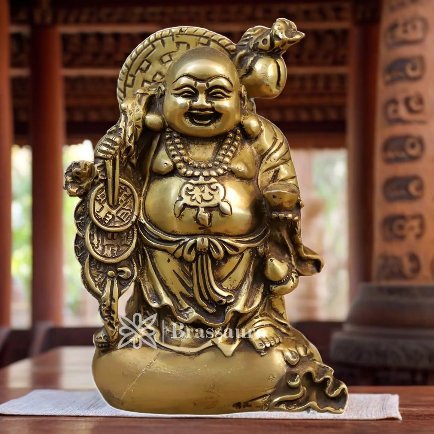 Brass Laughing Buddha For Home And Décor Weight 3.12 Kg Height 8.5 Inch