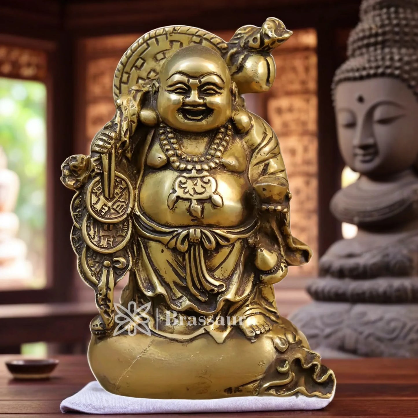 Brass Laughing Buddha For Home And Décor Weight 3.12 Kg Height 8.5 Inch