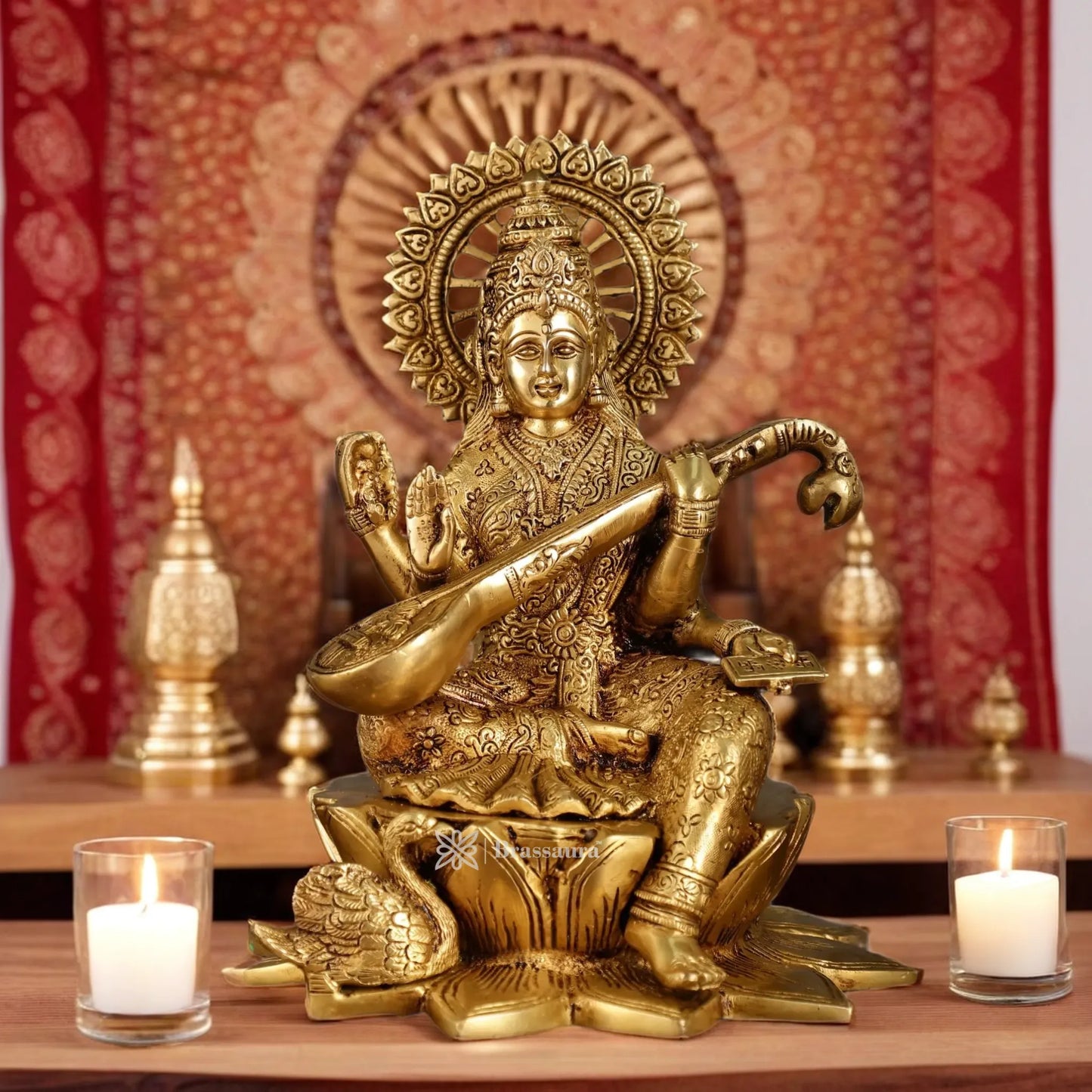 Brass Saraswati Idol for Home and Decor Height 11 Inches & Weight 6.5 Kgs