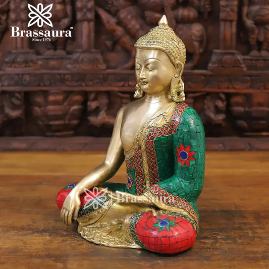 Brass Buddha For Home And Décor Weight 6.24 kg Height 12.5 Inch