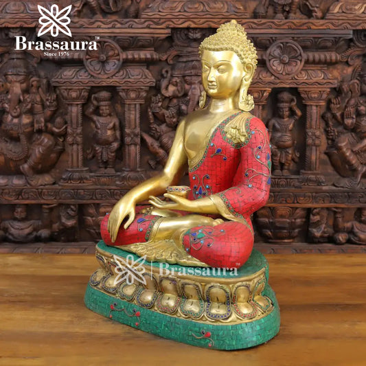 Brassaura® Colorful Buddha Idol for Home Décor & Gifting | Pure Superfine Brass Handcrafted Murti, Brass Statue for Home Temple, Pooja Room | Height 24 Inches | Weight 25.62 Kg