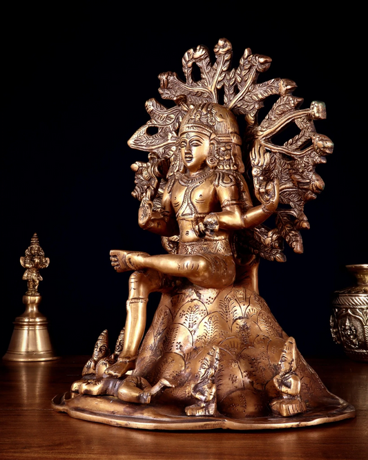 Brassaura™ Antique Burnt Brass Dakshinamurthy Statue | Height 12 Inches & Weight 6.5 Kgs | Temple & Home Décor