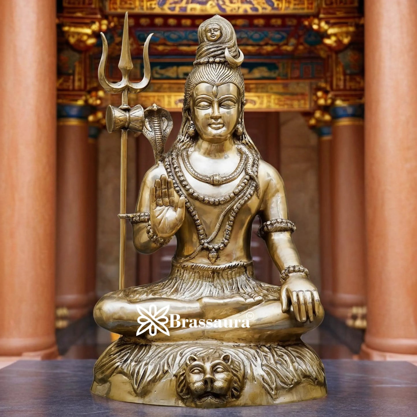 Brassaura™ Classic Brass Shiva Murti – Height 34 & Weight 35 Kgs | Sacred Idol for Temple & Home