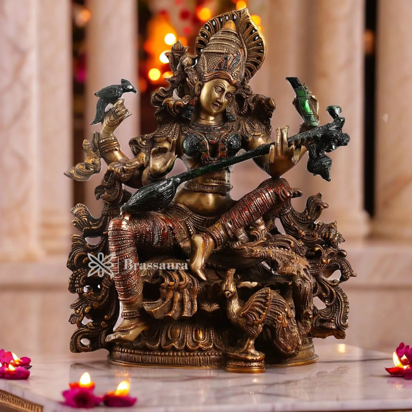 Brass Saraswati Idol for Home and Decor Height 16 Inches & Weight 18 Kgs