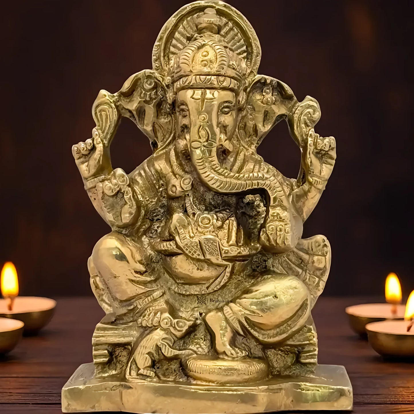 Brassaura™ Brass Ganesha Murti – Height 4 Inches & Weight 0.7 Kg | Ganesh Bhagwan Statue for Home & Pooja Room