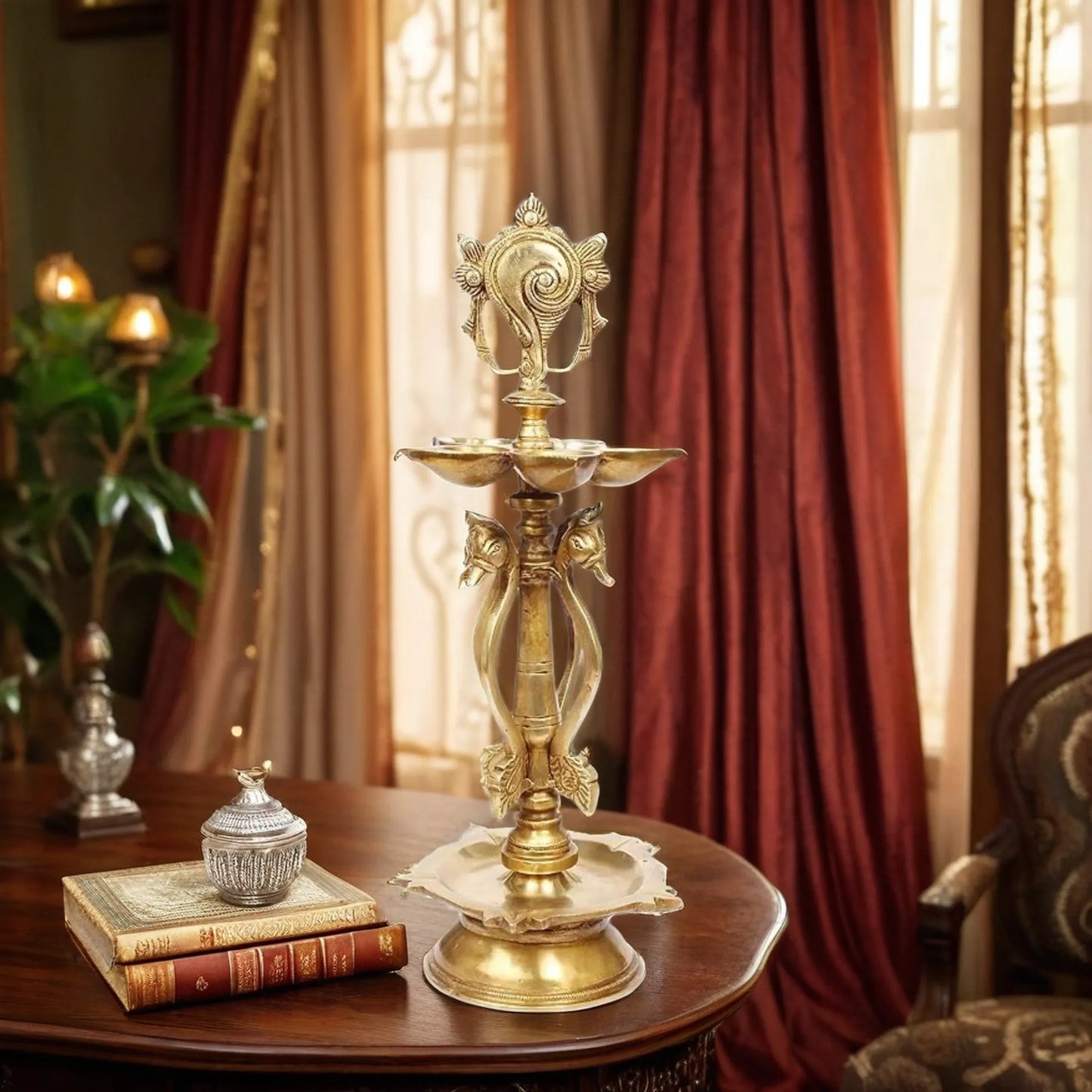 Brass Vishnu Shankh Deepam, Diya For home Decor Height 5.5 inches & Weight 3.1 kg