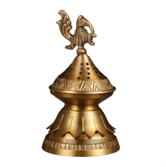 Brassaura™ Brass Peacock Loban Daam Dhoop Burner – Height 6.5 Inches | Traditional Incense Holder, 470 Gms
