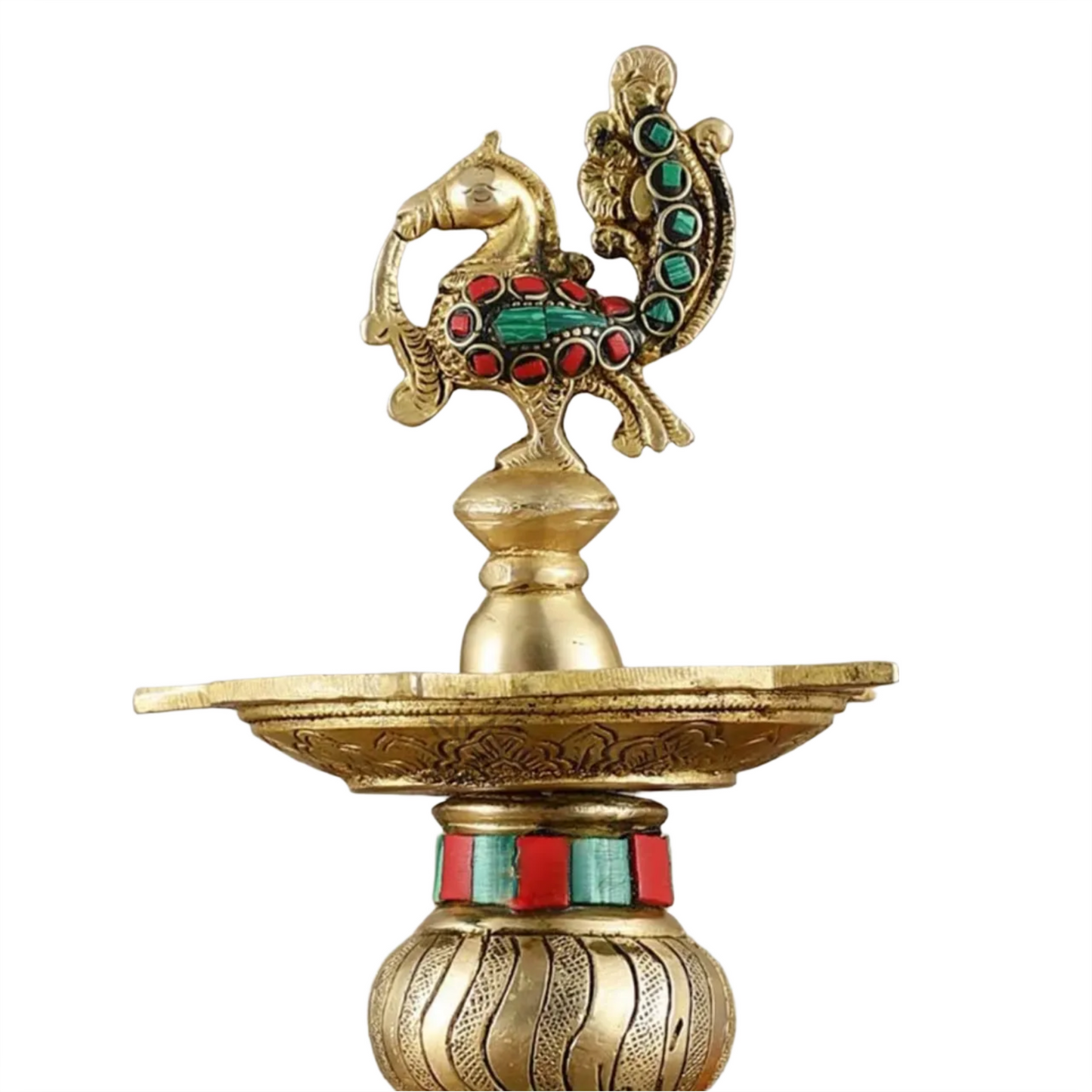 Brassaura™ Brass Elephant Holding Peacock Lamp – Height 11.5 Inches | Traditional Oil Lamps, 3 Kgs
