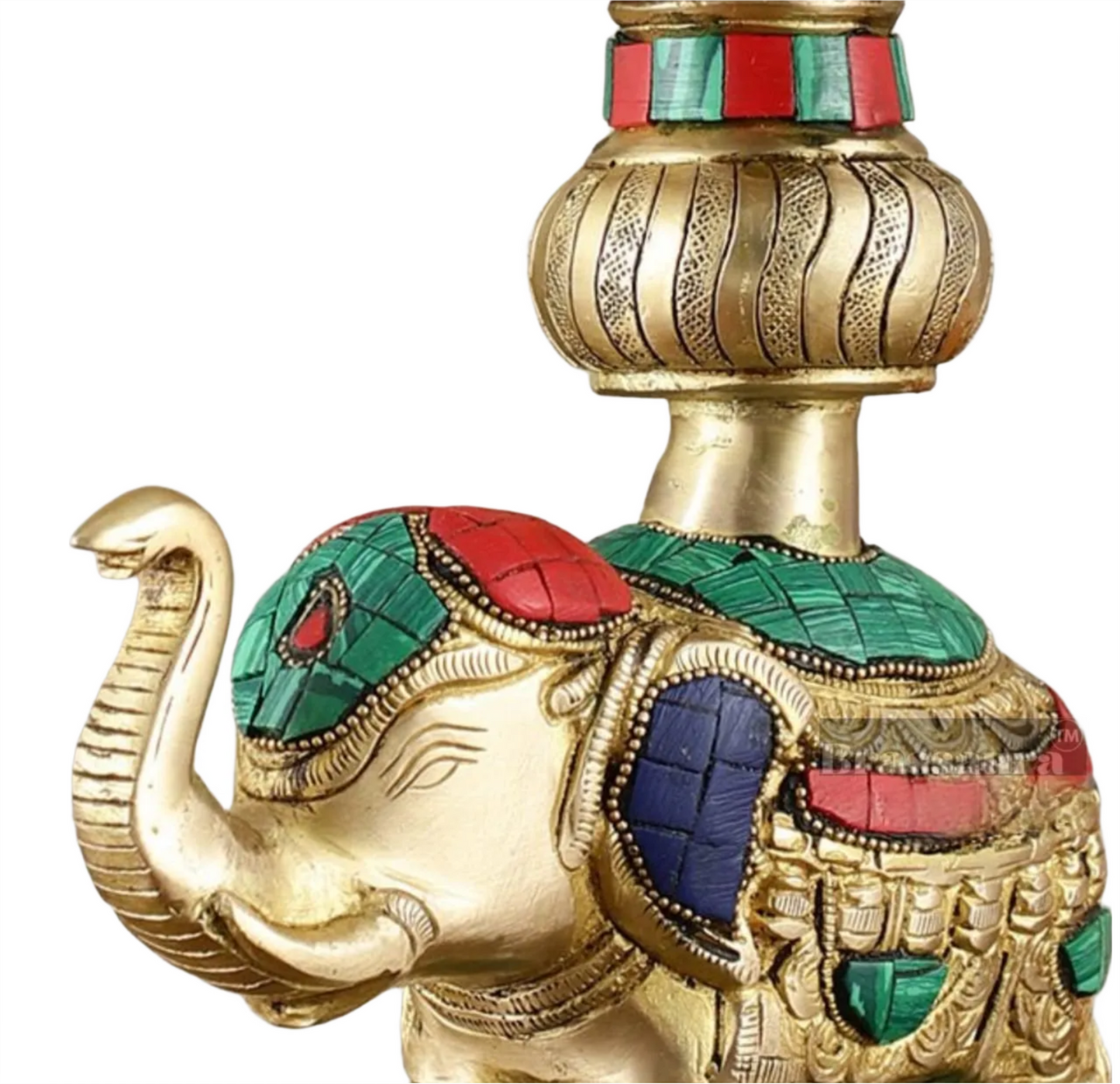 Brassaura™ Brass Elephant Holding Peacock Lamp – Height 11.5 Inches | Traditional Oil Lamps, 3 Kgs