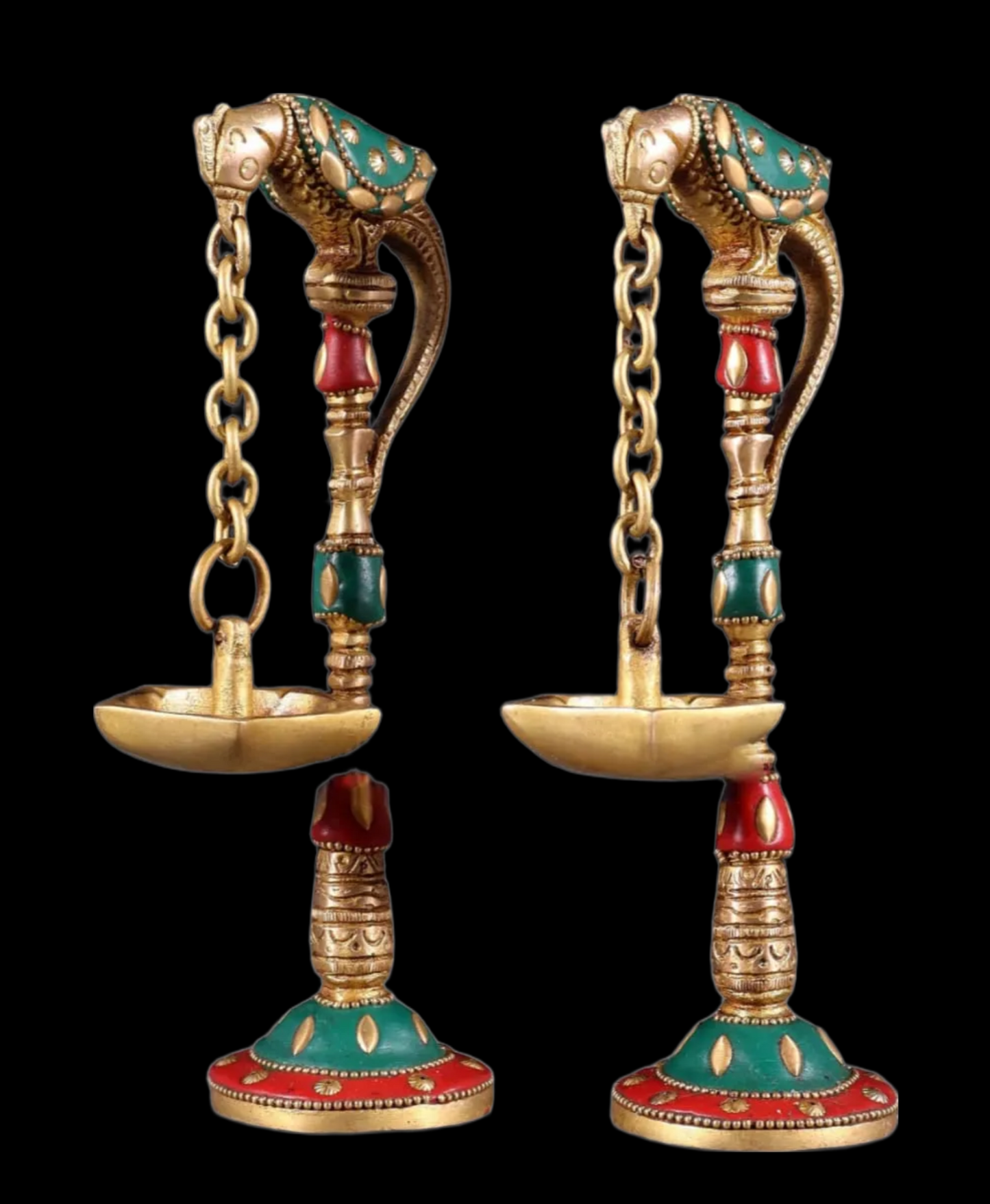 Brassaura™ Brass Parrot Oil Lamps with Stonework – Height 7 Inches | Pair of Traditional Lamps, 1 Kg