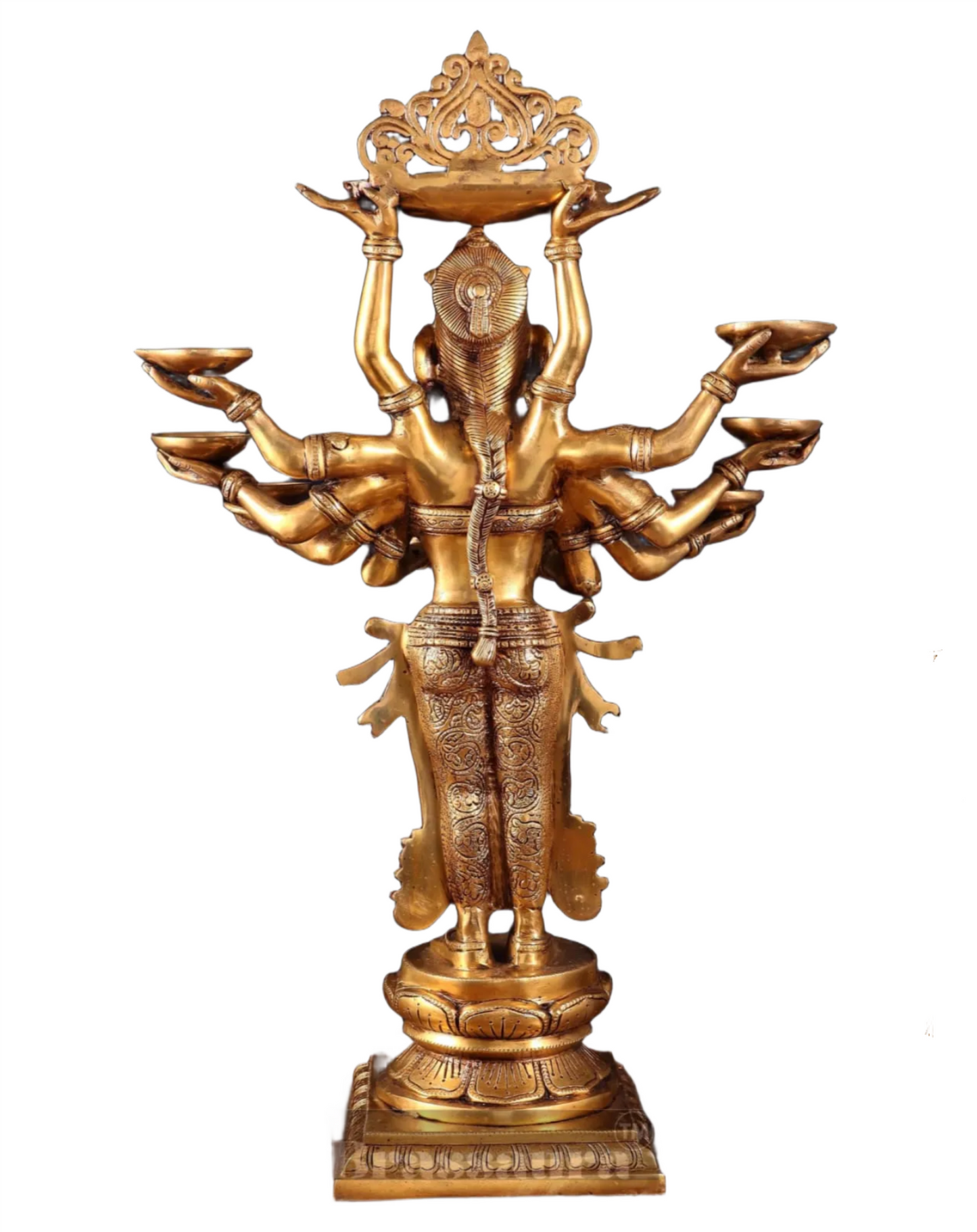 Brassaura™ Brass Deep Lakshmi Statue with 7 Diyas & Urli – Height 28 Inches | Handcrafted Goddess Idol, 18 Kgs