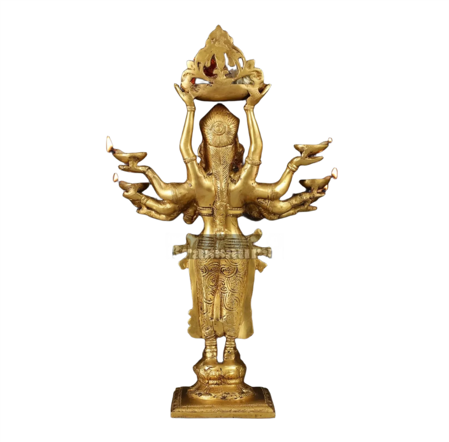 Brassaura™ Brass Deep Lakshmi Idol with Ten Hands – Height 15 Inches | Handcrafted Goddess Statue, 4 Kgs