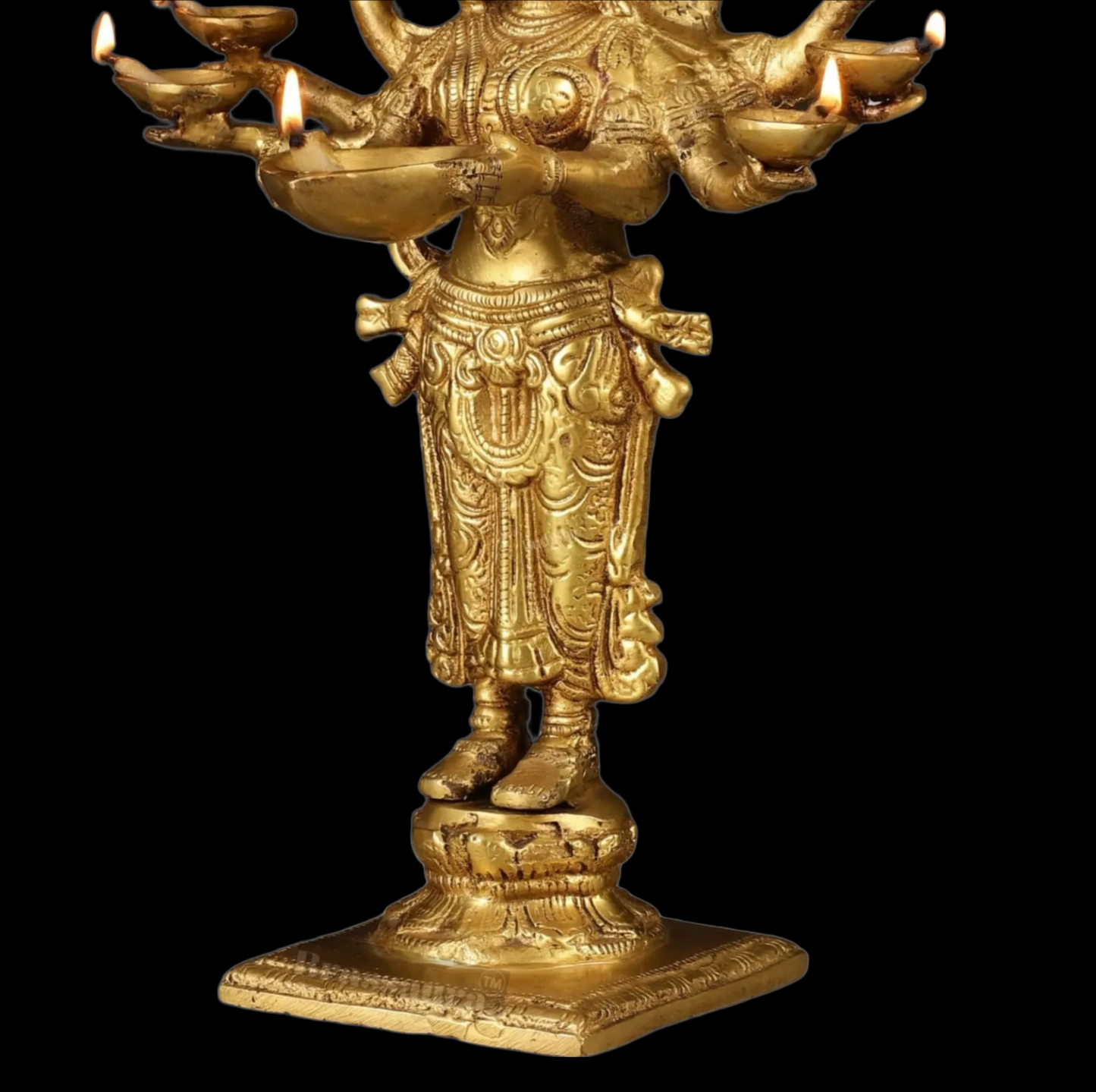 Brassaura™ Brass Deep Lakshmi Idol with Ten Hands – Height 15 Inches | Handcrafted Goddess Statue, 4 Kgs