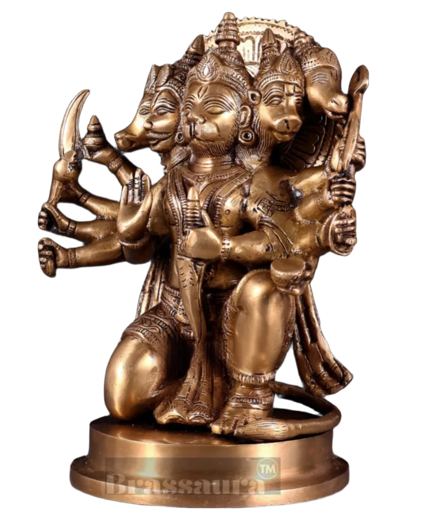 Brassaura™ Brass Superfine Panchmukhi Hanuman Idol – Height 11 Inches & Weight 6.6 Kgs | Antique Tone Handcrafted Idol