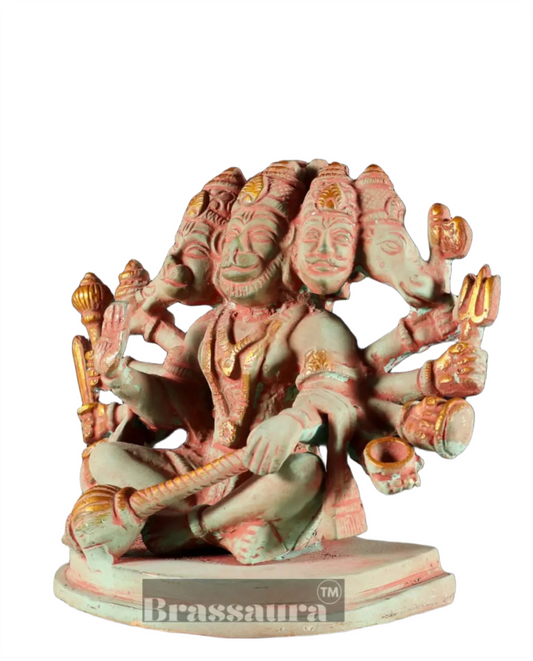 Brassaura™ Handcrafted Pure Brass Panchmukhi Hanuman Idol – Height 6 Inches & Weight 2.5 Kgs | Antique Green Sand Finish