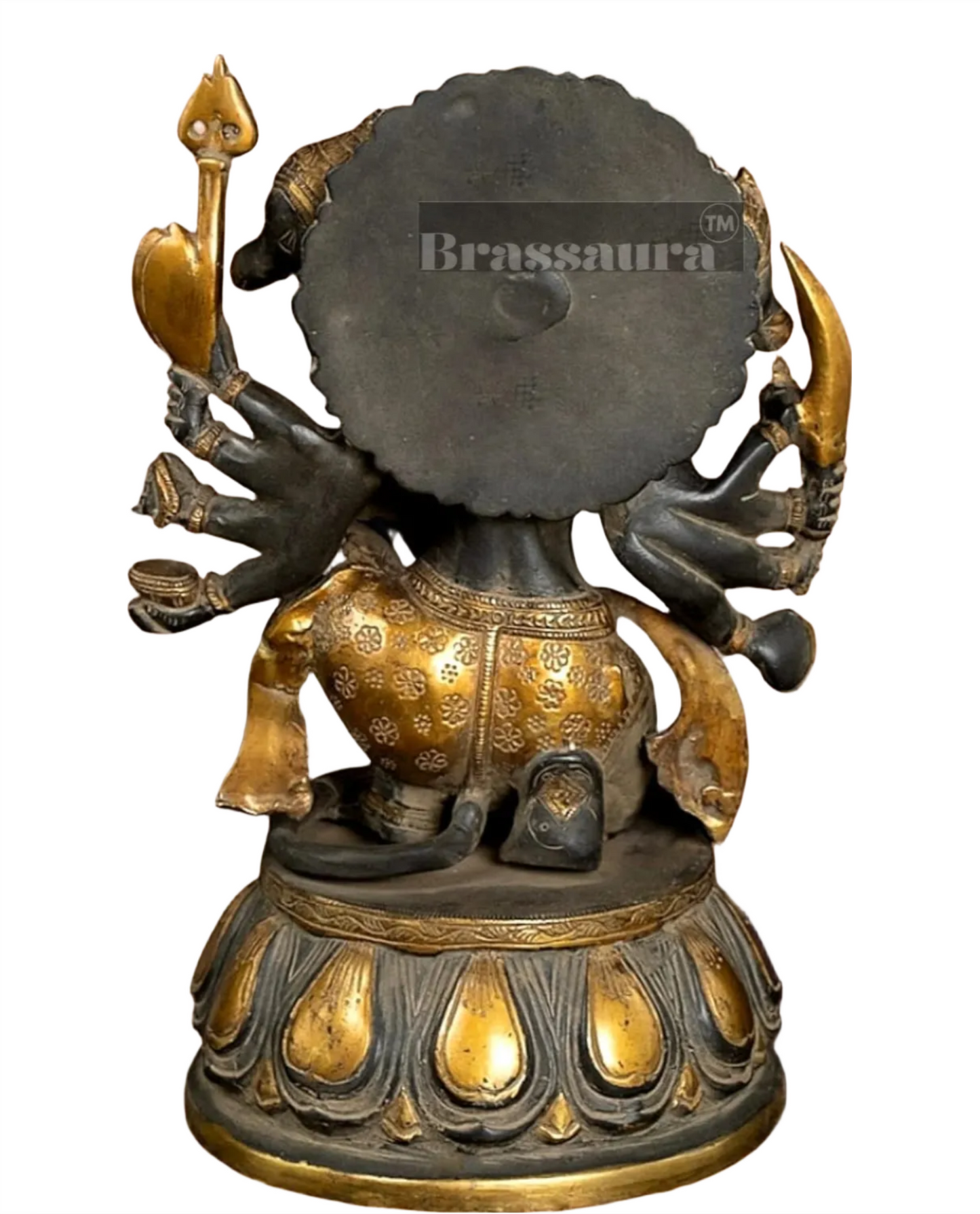 Brassaura™ Handcrafted Superfine Brass Panchmukhi Hanuman Idol – Height 13.5 Inches & Weight 9 Kgs | Heat-Treated Sandstone Finish