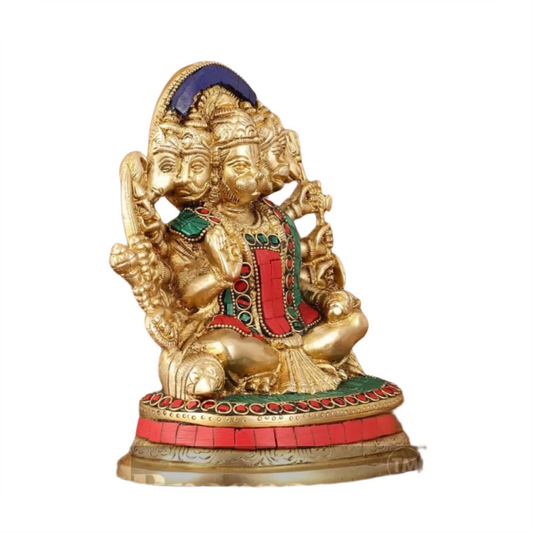 Brassaura™ Superfine Brass Panchmukhi Hanuman Murti – Height 6.5 Inches & Weight 2 Kgs | Handcrafted Miniature Idol