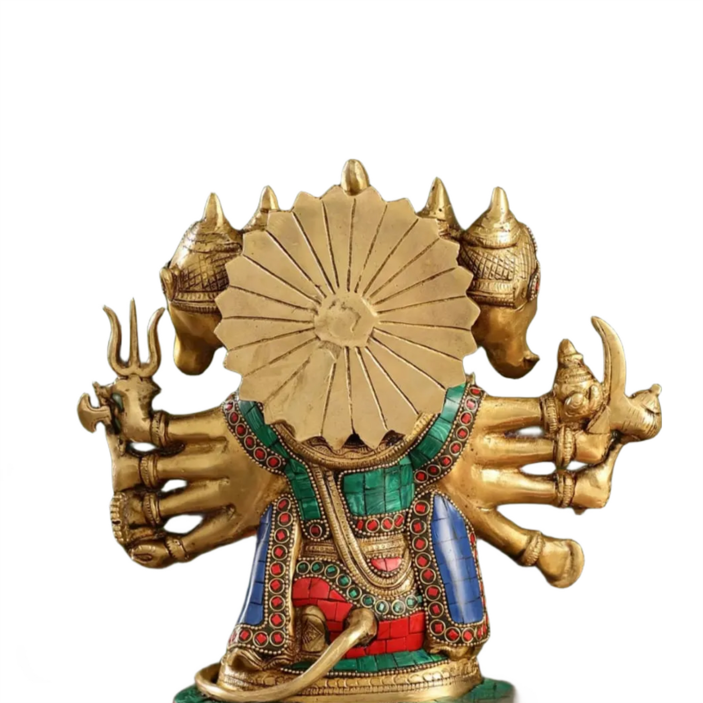 Brassaura™ Brass Panchmukhi Hanuman Idol – Height 11.5 Inches & Weight 6 Kgs | Handcrafted with Stonework