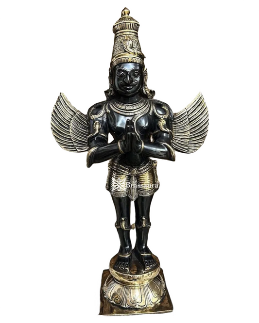 Brassaura™ Handcrafted Superfine Brass Garuda Statue in Black Finish – Height 22 Inches, Weight 11 Kgs
