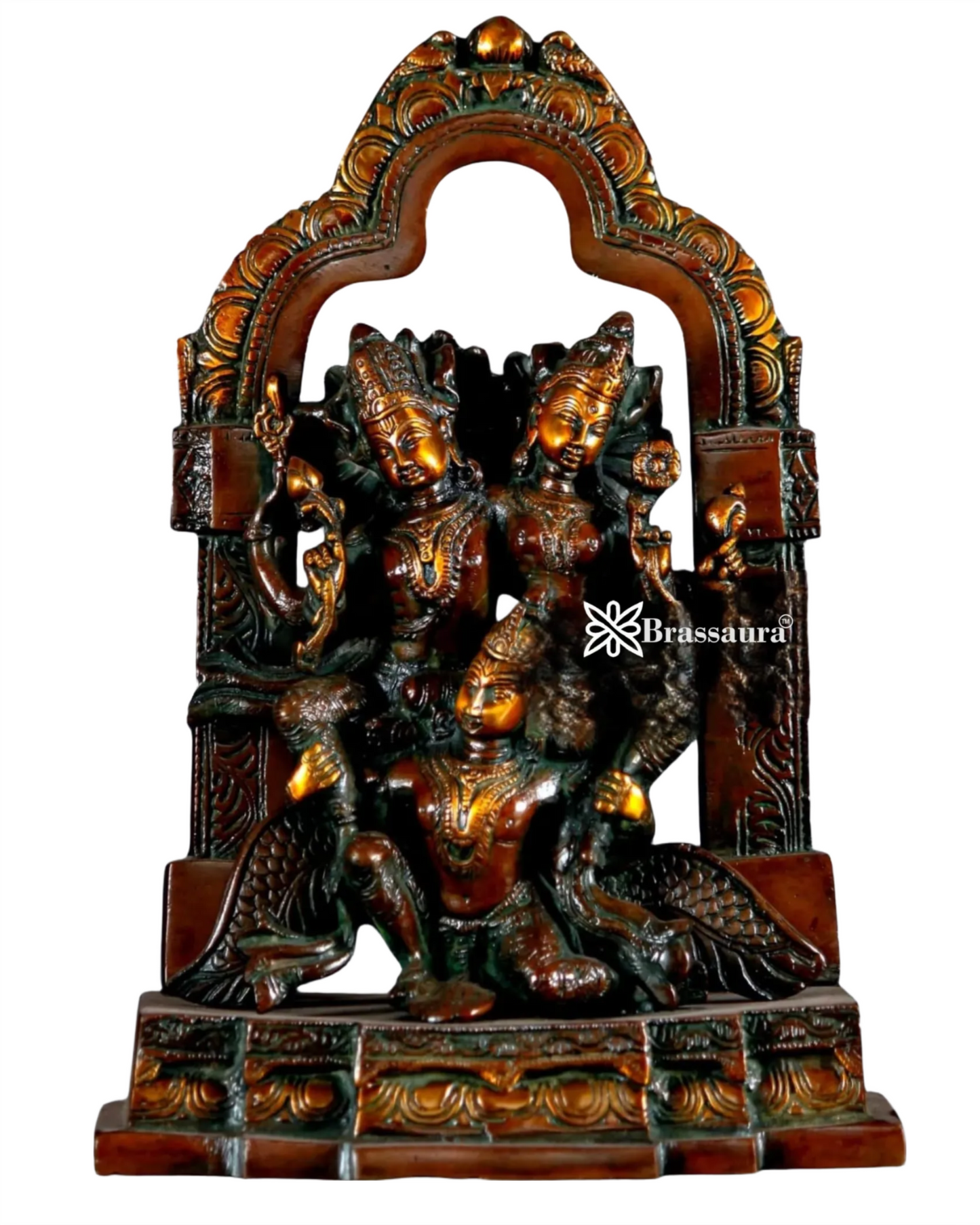 Brass Lord Vishnu with Goddess Lakshmi on Garuda – Antique Patina Finish, Height 12 Inches, Weight 5.5 Kgs
