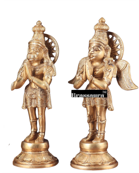 Brassaura™ Set of 2 Brass Gaurda Idols with Superfine Carvings – Height 12 Inches, Weight 3 Kgs Each (Total 6 Kgs)