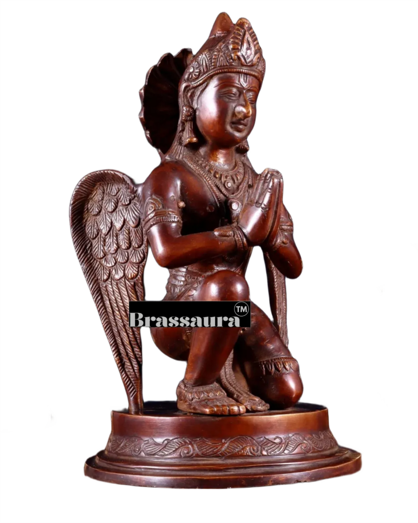 Brass Garuda Dev in Namaskar Mudra – Chola-Style Temple Art, Height 9 Inches, Weight 2.6 Kgs