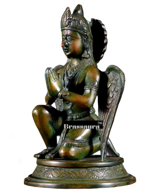 Brassaura™ Exquisite Brass Garuda Dev in Namaskar Mudra –  Height 9 Inches, Weight 2.6 Kgs
