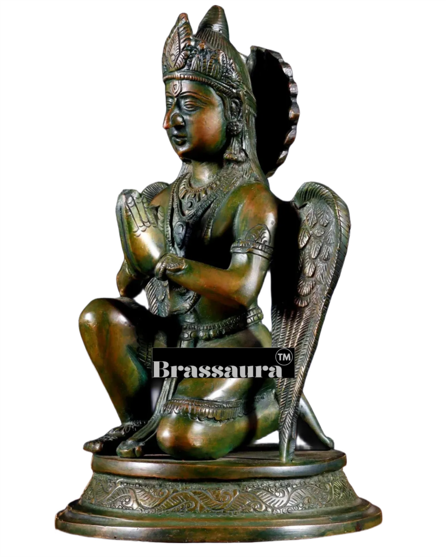 Exquisite Brass Garuda Dev in Namaskar Mudra – Chola Bronze Finish, Height 9 Inches, Weight 2.6 Kgs