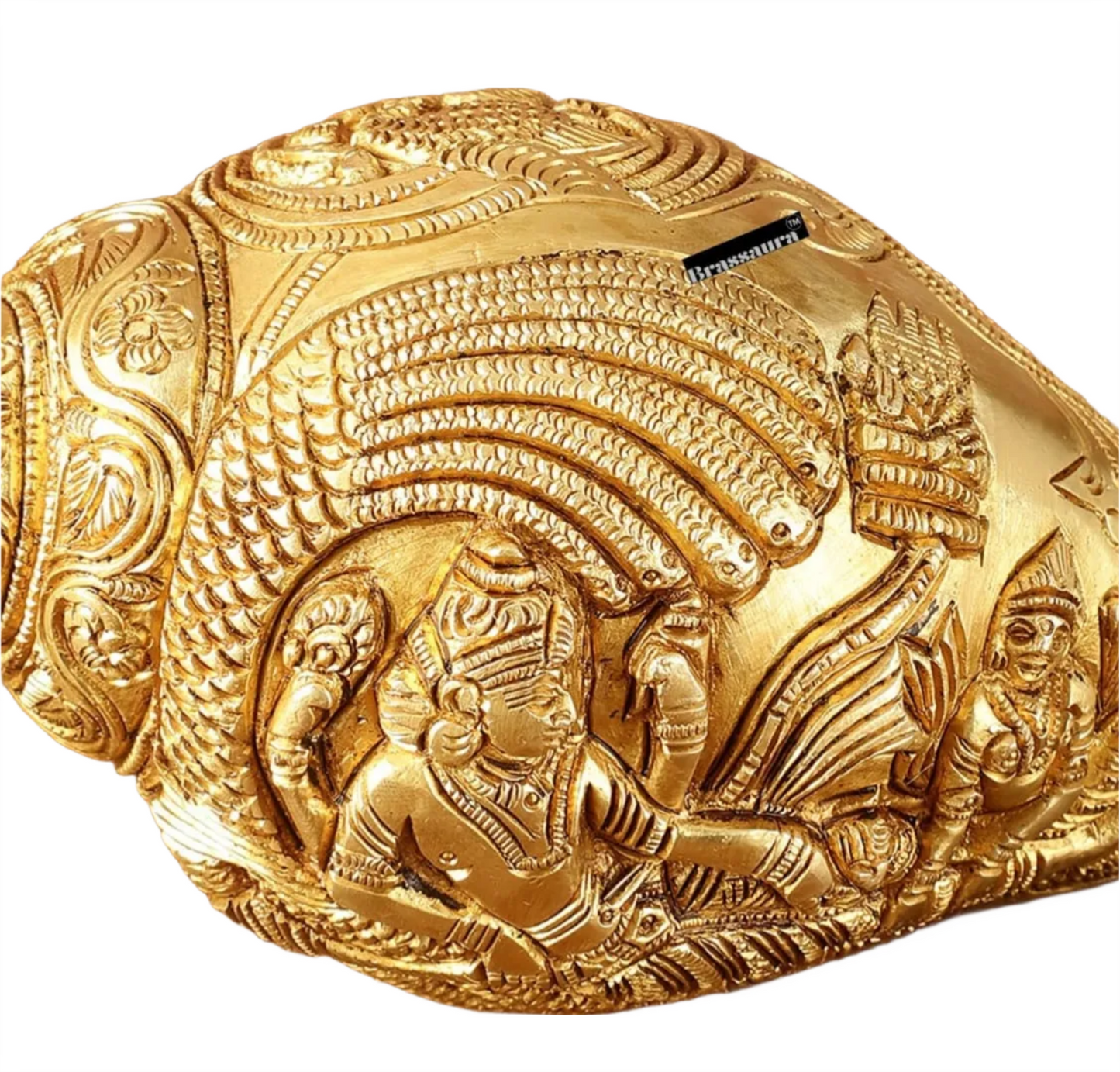 Brassaura™ Pure Brass Lakshmi Narayana Resting on Sheshanaga Shankh – Height 3.5 Inches & Weight 1.5 Kgs