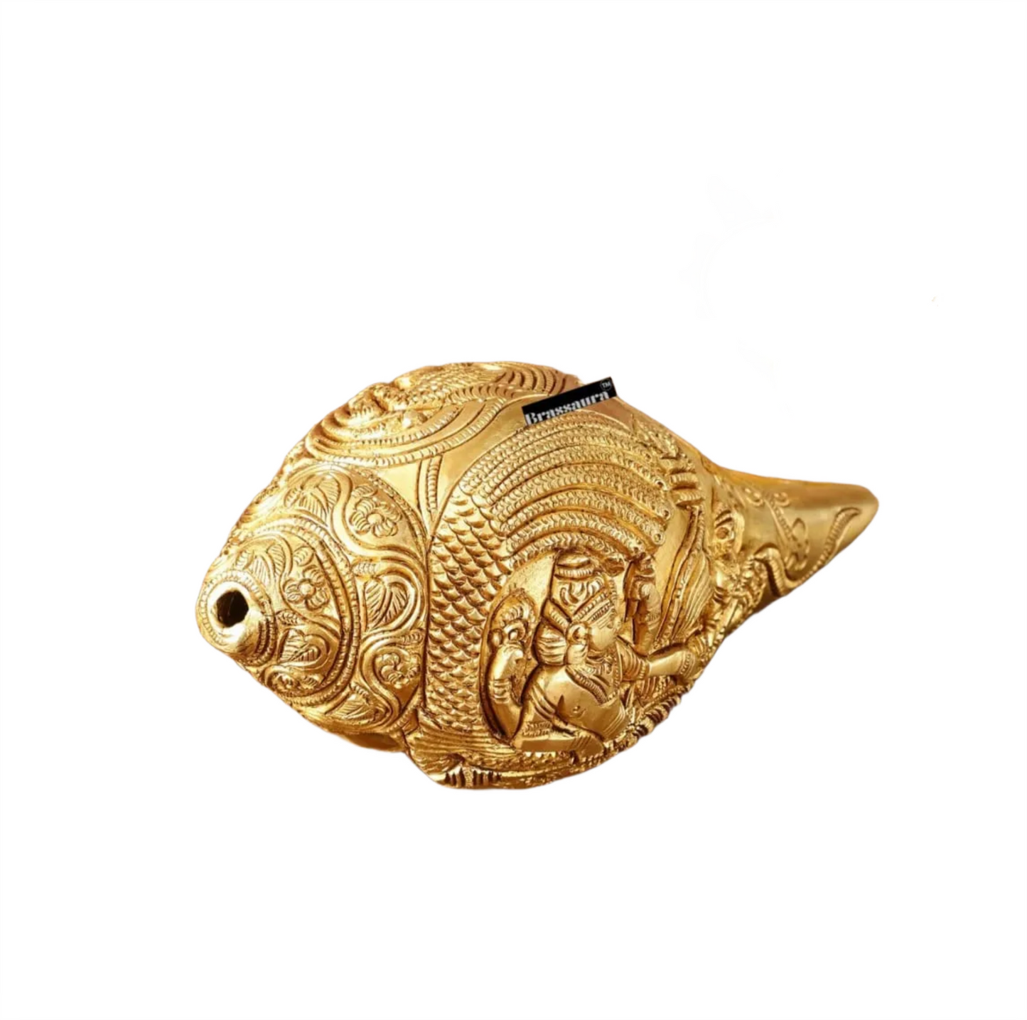 Brassaura™ Pure Brass Lakshmi Narayana Resting on Sheshanaga Shankh – Height 3.5 Inches & Weight 1.5 Kgs