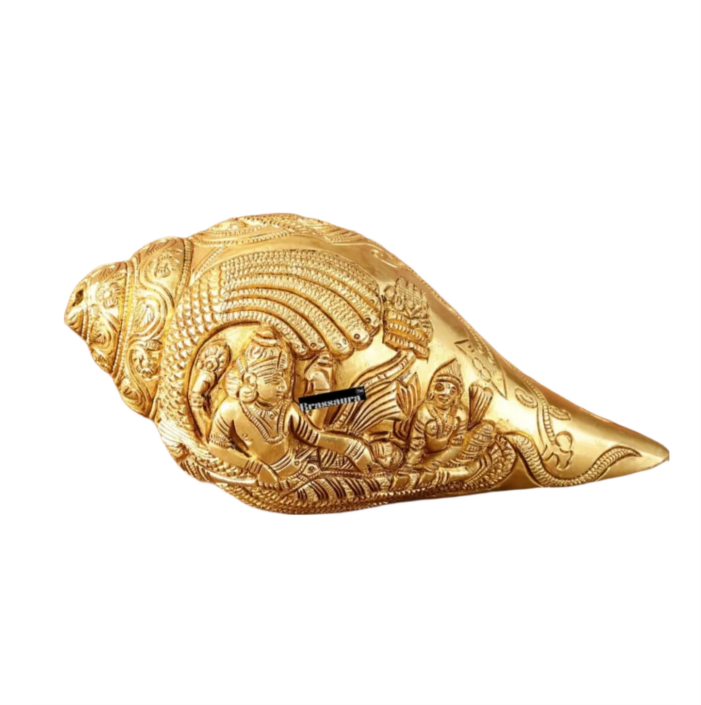 Brassaura™ Pure Brass Lakshmi Narayana Resting on Sheshanaga Shankh – Height 3.5 Inches & Weight 1.5 Kgs