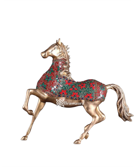 Brassaura™ Pure Brass Galloping Horse Statue – Height 15.35 Inches & Weight 6.75 Kgs