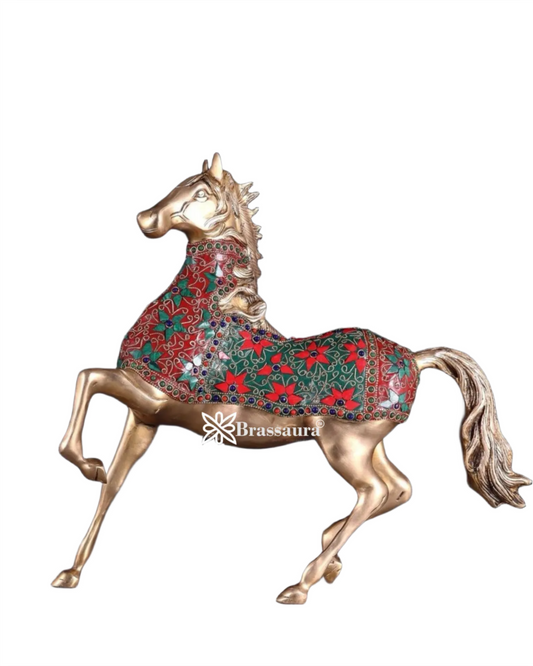 Brassaura™ Brass Galloping Horse Statue – Height 15.35 Inches & Weight 6.75 Kgs