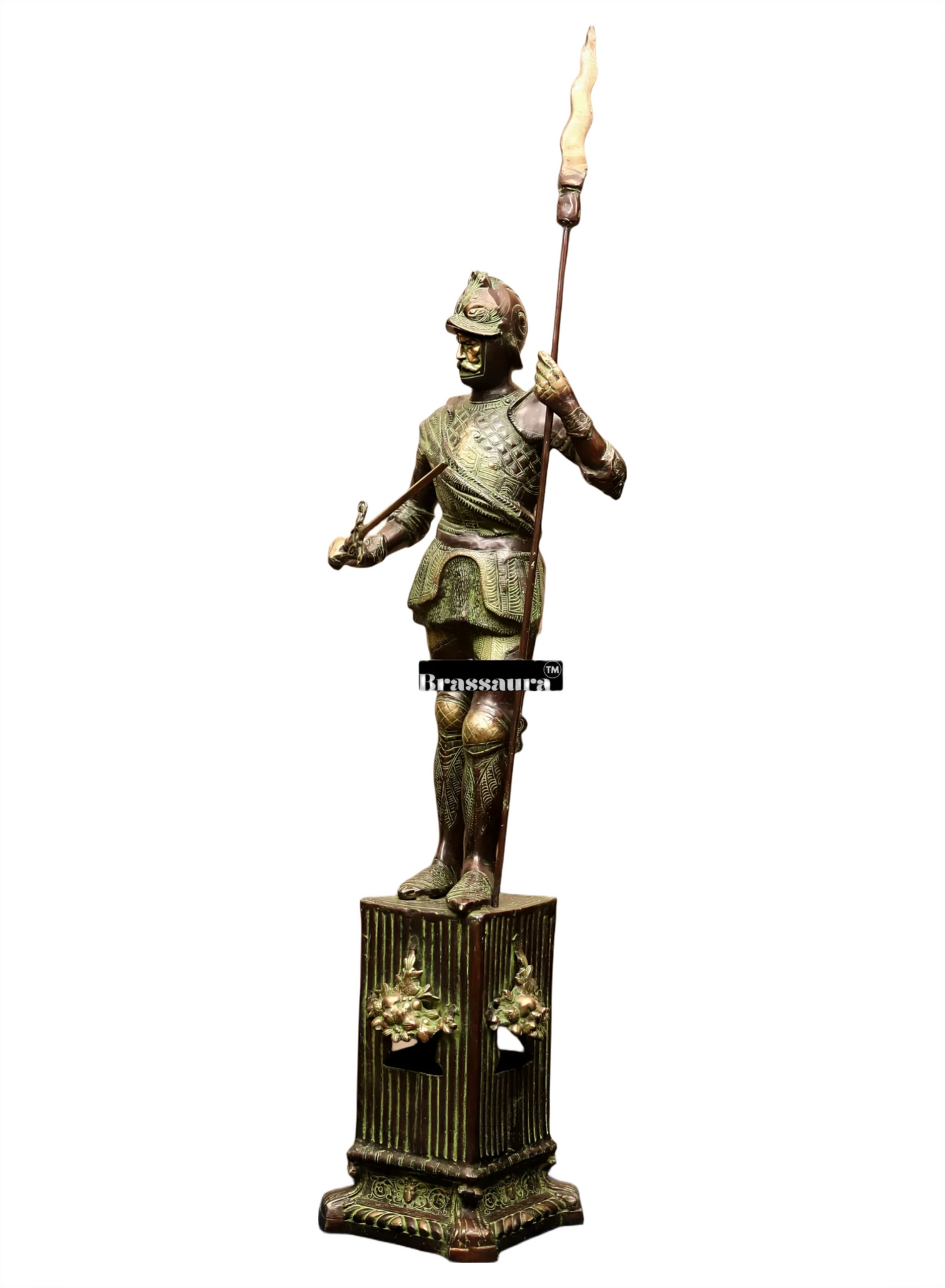 Brassaura™ Vintage-Style Brass Roman Warrior Statue – Height 49 Inches & Weight 29 Kgs