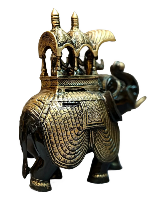 Brassaura™ Pure Brass Ambari Elephant Statue – Height 12 Inches & Weight 7.5 Kgs