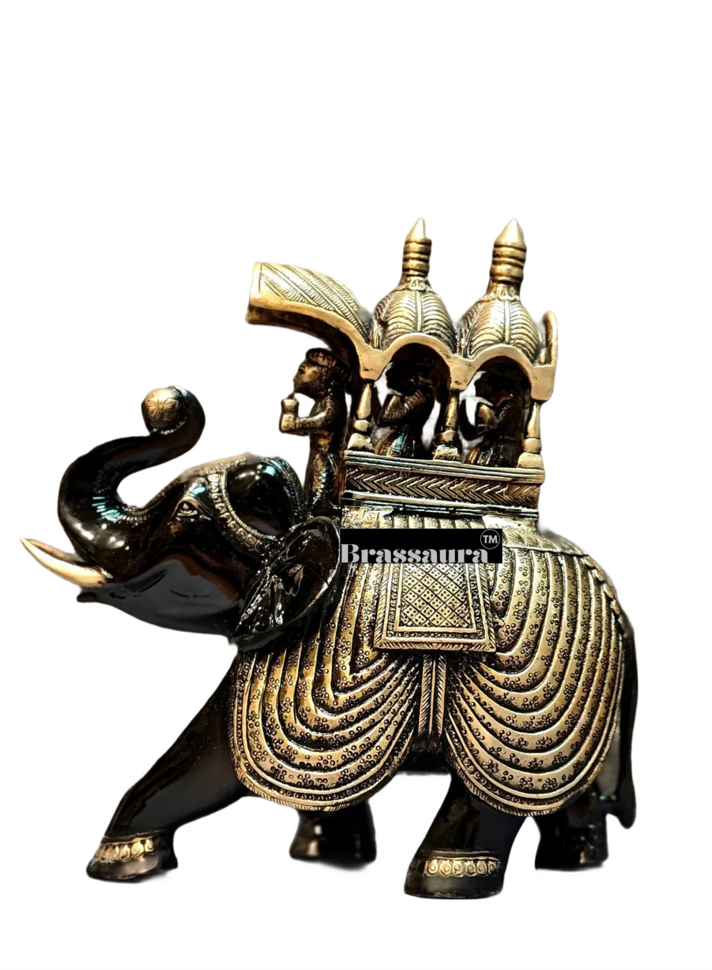 Brassaura™ Pure Brass Ambari Elephant Statue – Height 12 Inches & Weight 7.5 Kgs