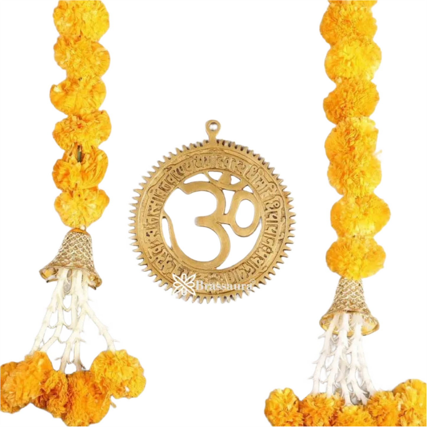 Brassaura™ Brass Om Symbol Wall Hanging with Gayatri Mantra – Height & Diameter 8 Inches & Weight 600 Gms